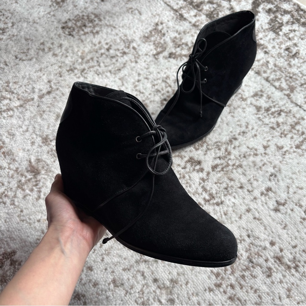 Stuart Weitzman Kalahari Lace-Up Hidden Black Wedge Bootie - Picture 6 of 7